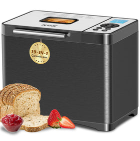 KBS 19-in-1 bread maker front view showing sleek stainless steel body for busy kitchens.