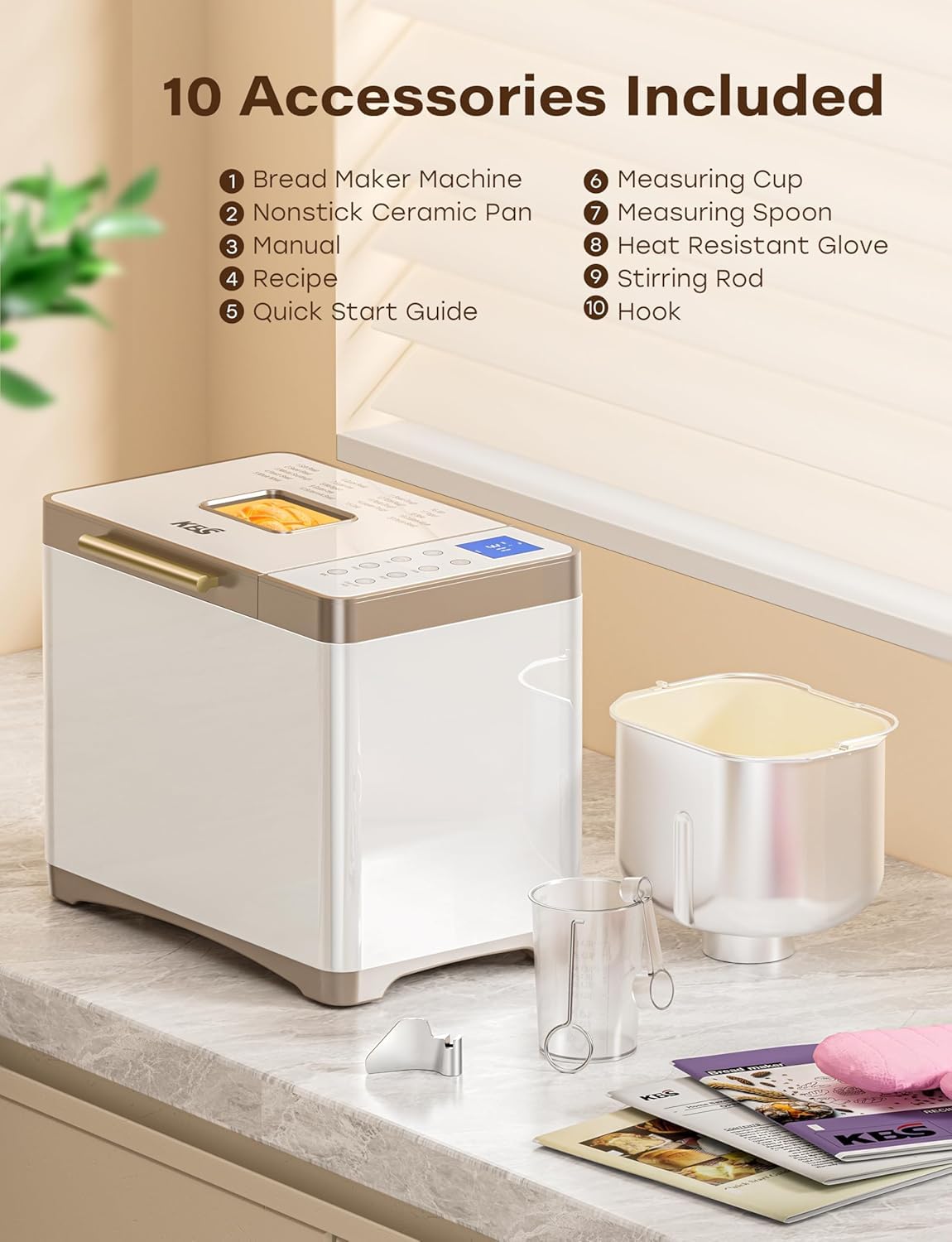 KBS bread maker cream white finish with sleek digital panel