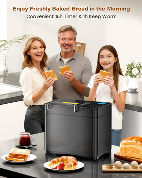 KBS Premium bread maker 15-hour timer display for overnight or scheduled bakes.