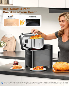 KBS Premium bread maker ceramic pan close-up with non-stick PTFE-free surface for clean loaves.