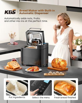KBS Premium bread maker auto nut dispenser in action for evenly distributed flavors.