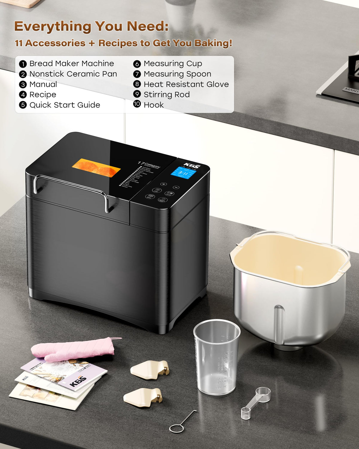 KBS Premium bread maker viewing window lets you watch loaf progress during baking.
