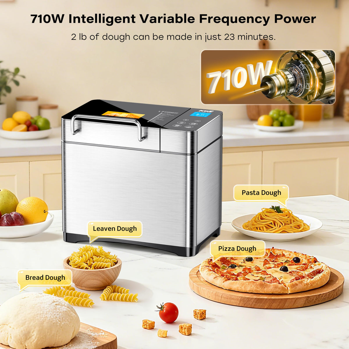KBS Pro 15-hour timer display enabling delayed baking for fresh bread mornings.