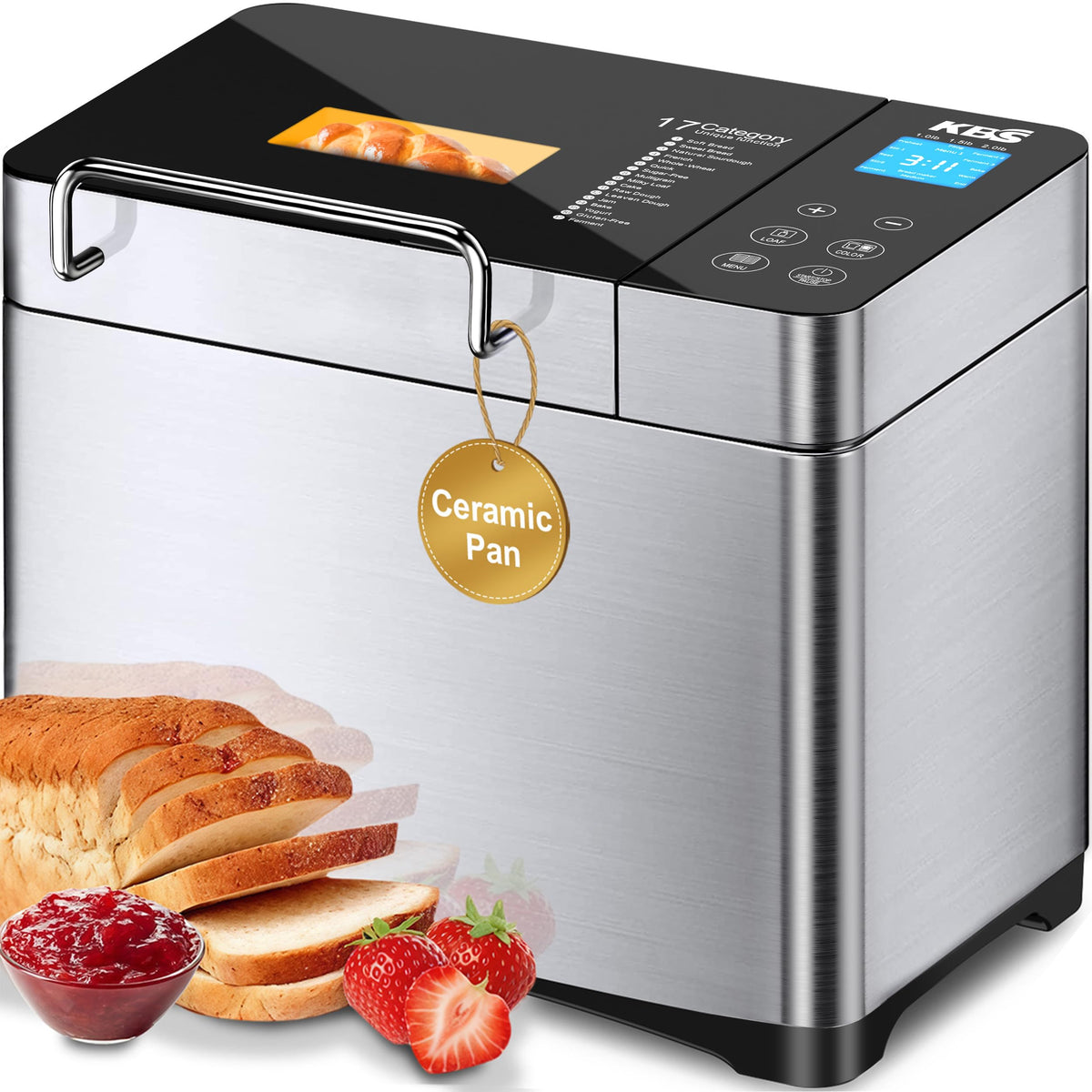 KBS Pro 710W bread maker front view with sleek stainless steel for a stylish kitchen.
