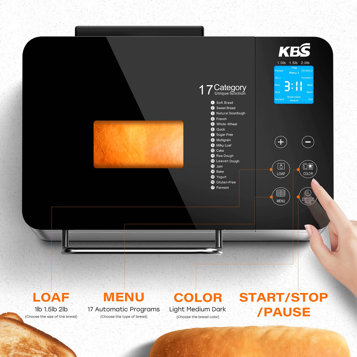 KBS Pro bread maker right side view highlighting compact footprint for countertops.