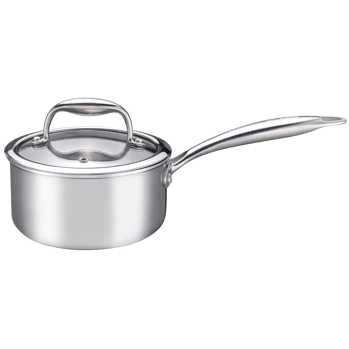 KC-Emier 1-quart saucepan with lid showing compact size for quick heating