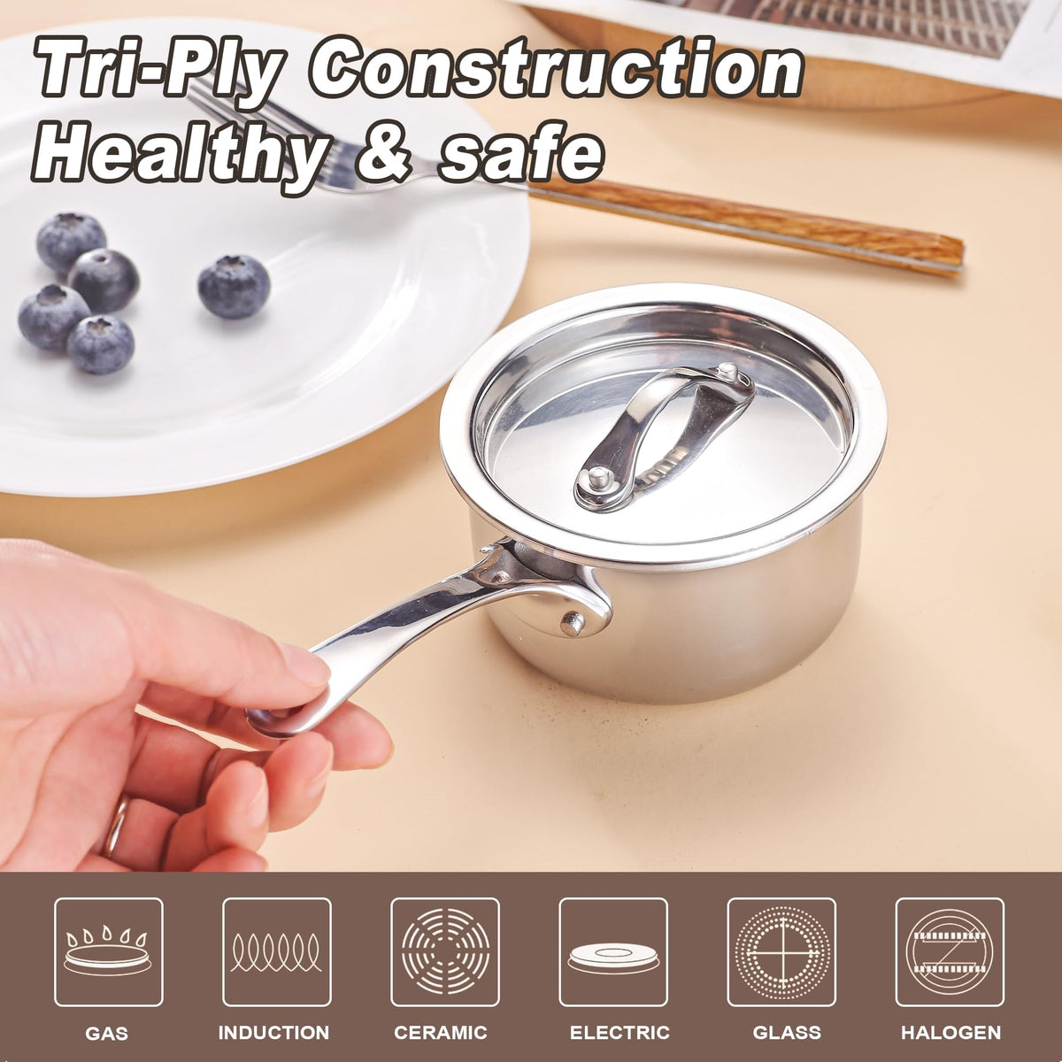KC-Emier Stay-Cool Handle ensures safe, comfortable lifting during cooking