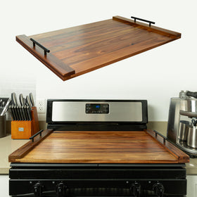 KCBCee Acacia stovetop cover protects your stove and adds extra counter space.