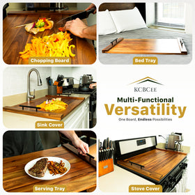 KCBCee stovetop protector doubles as a rustic serving board.