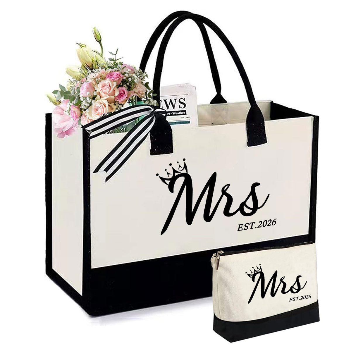 KDBDSYZB Mrs 2026 Bride Tote Bag front view for weddings