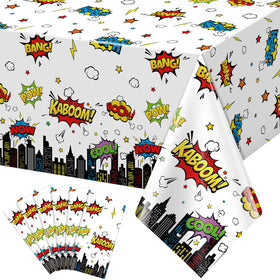 KEASKELL hero tablecloth with cityscape design for kid-friendly birthday tables