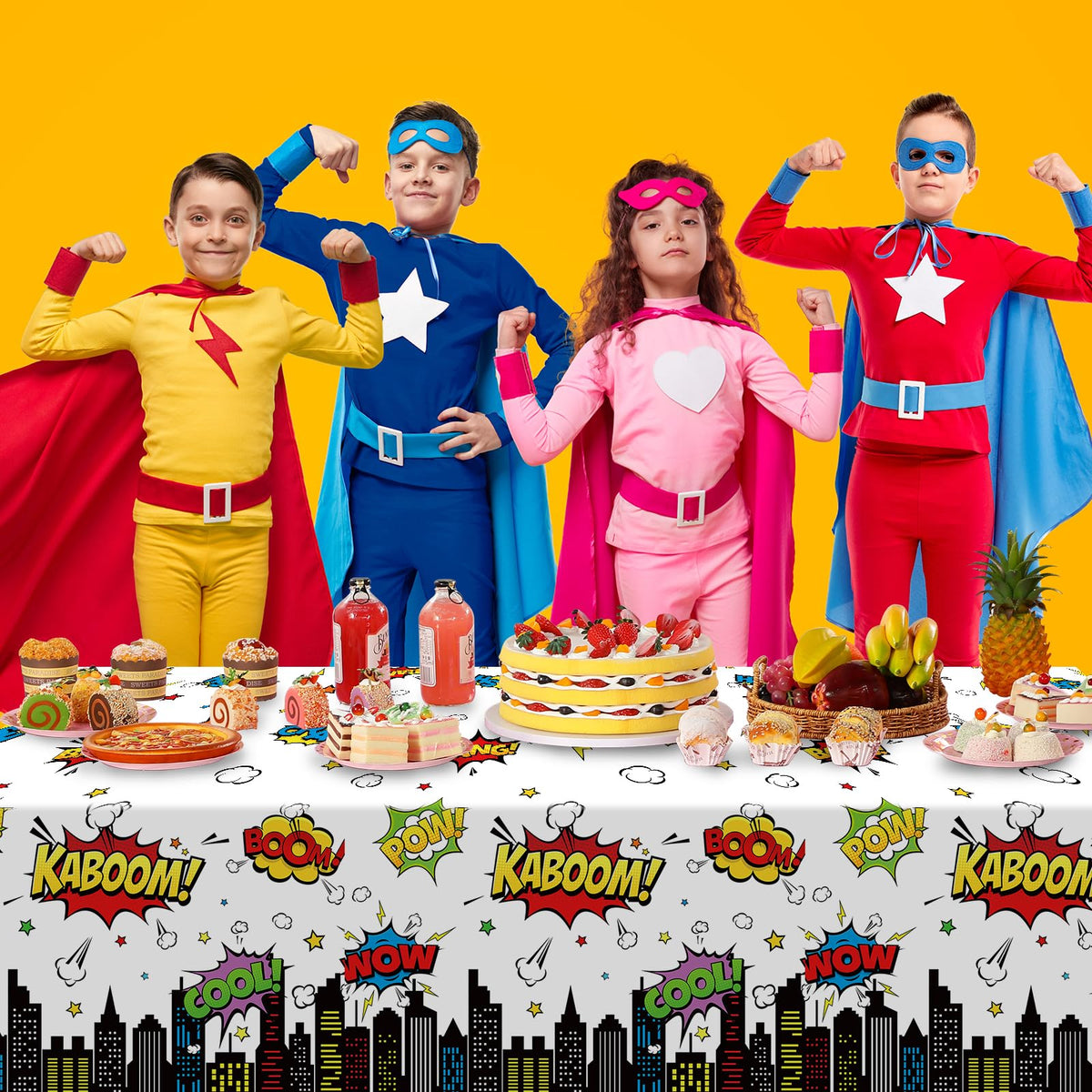 KEASKELL hero tablecloth with comic patterns protects tables during events