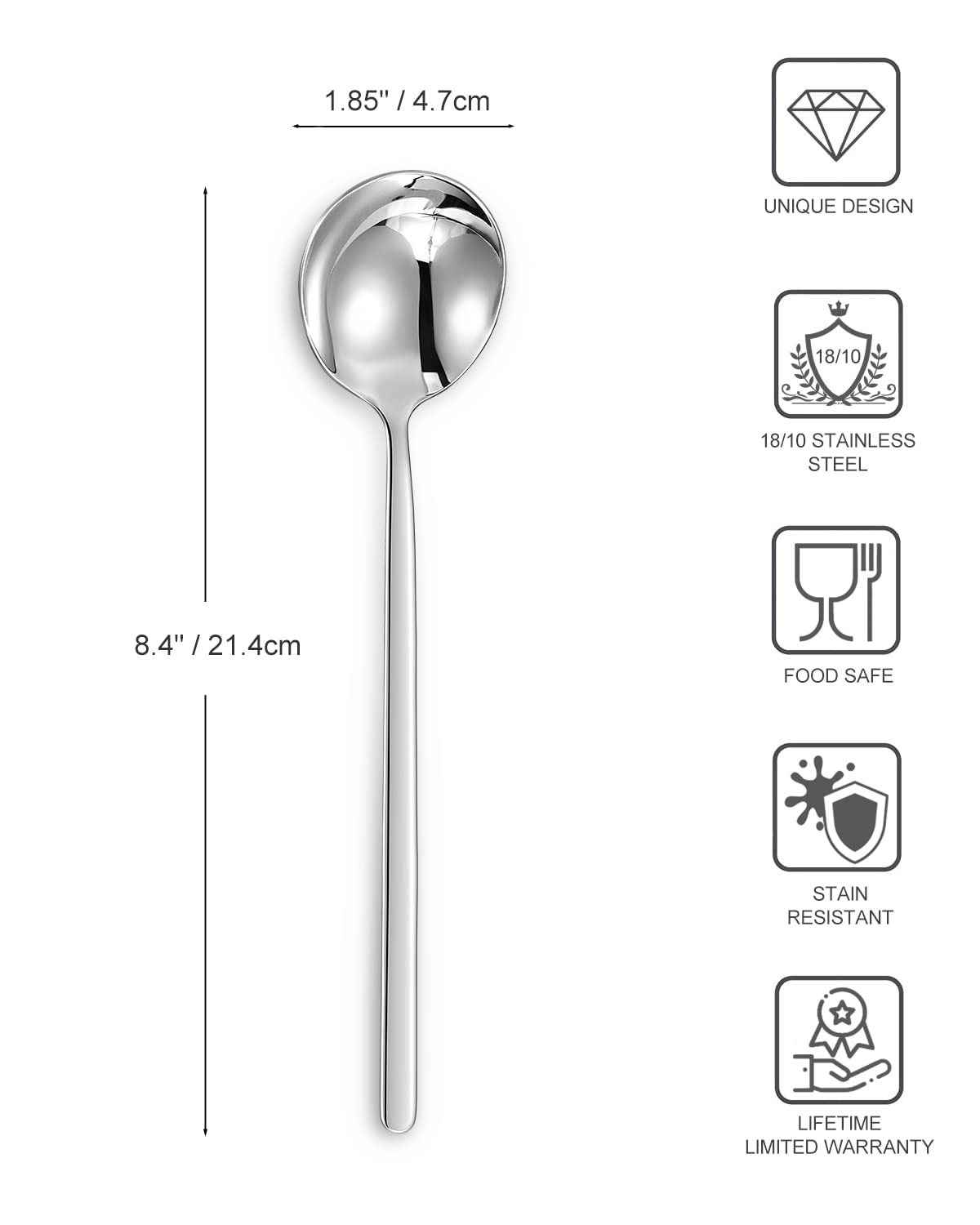 KEAWELL 18/10 stainless steel spoons with a polished finish on display.