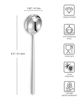 KEAWELL 18/10 stainless steel spoons with a polished finish on display.