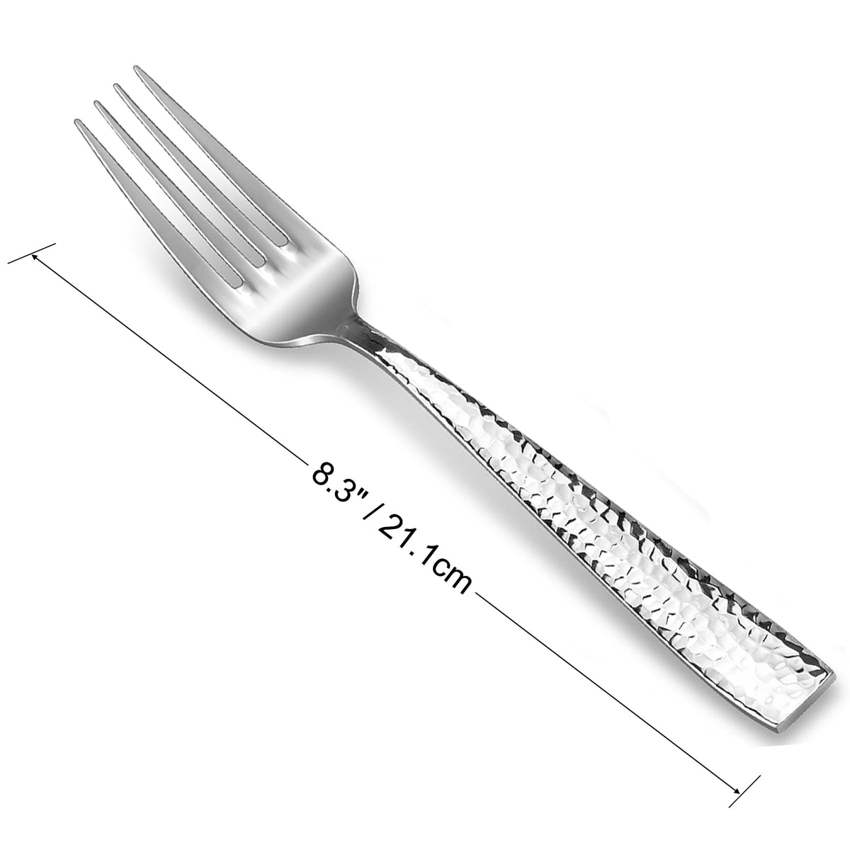KEAWELL hammered design dinner fork close-up showing textured elegance and unique character.