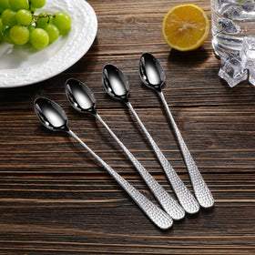 KEAWELL Louise hammered long-handle spoons showcased on a table setting for tall drinks.