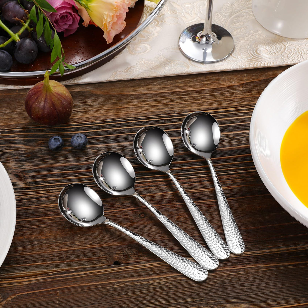 KEAWELL Louise hammered spoons with round-edge design for safe, comfortable dining