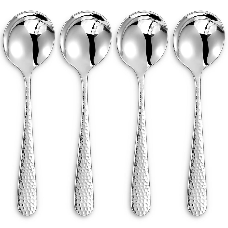 KEAWELL Louise hammered spoons four-piece set on table for everyday use