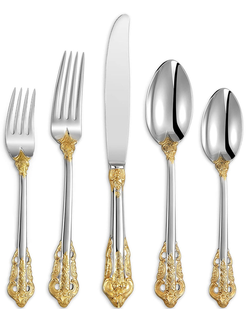 KEAWELL luxury flatware on table with gold accents for elegant dining.