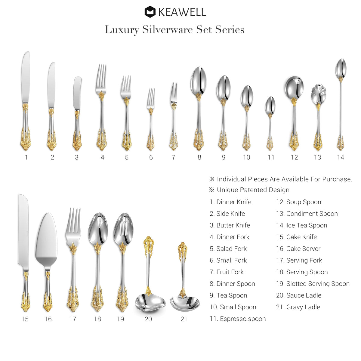 Elegant scrollwork on KEAWELL handles adds grace to every table setting.
