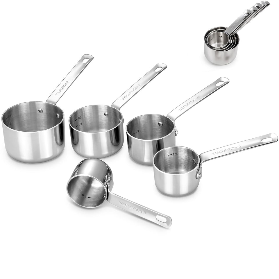 KEAWELL premium 5-piece measuring cups with nesting design for space-saving kitchen organization.