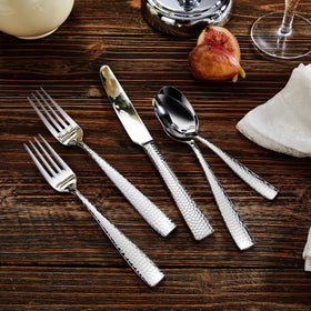 Keawell Louis hammered silverware 20-piece squared-edge detail highlighting modern design