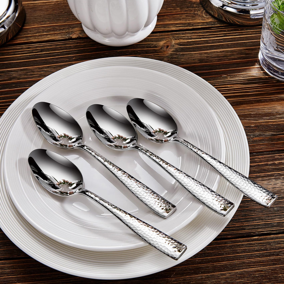 Keawell Louis hammered silverware ergonomic grip close-up emphasizes comfortable handling