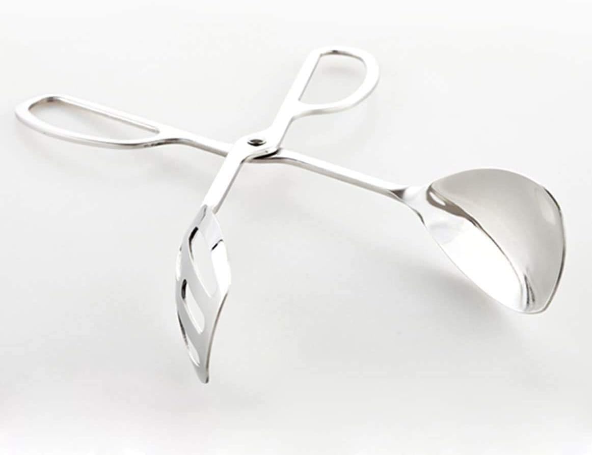 KEBE 2-Pack serving tongs with salad greens, smooth scissor grip for easy serving.