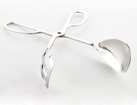 KEBE 2-Pack serving tongs with salad greens, smooth scissor grip for easy serving.
