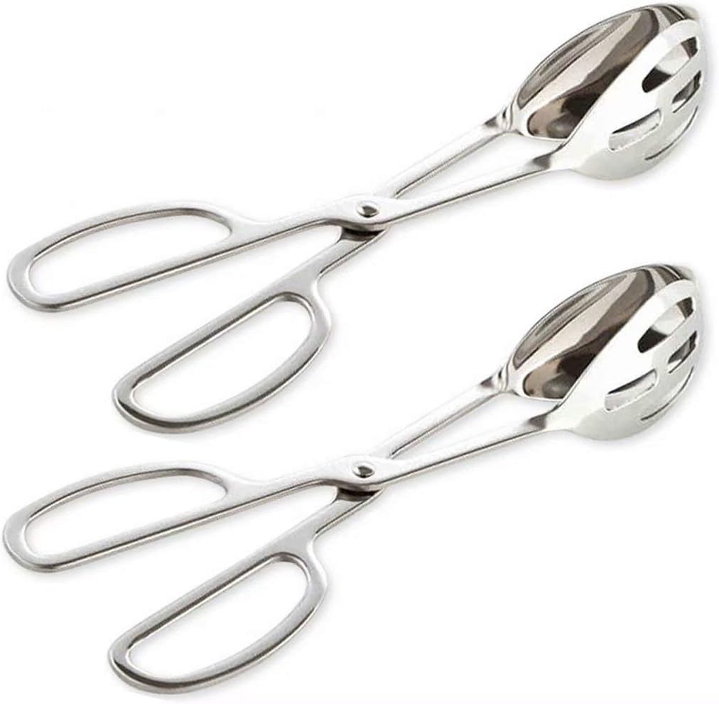 KEBE 2-Pack serving tongs, top view, durable stainless steel for daily meals.