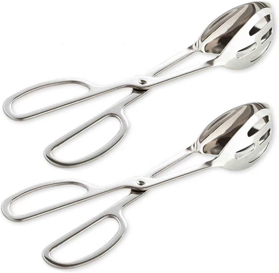 KEBE 2-Pack serving tongs, top view, durable stainless steel for daily meals.