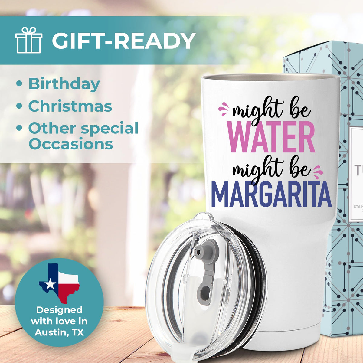 KEDRIAN Margarita print design on tumbler brightens parties and gifts.