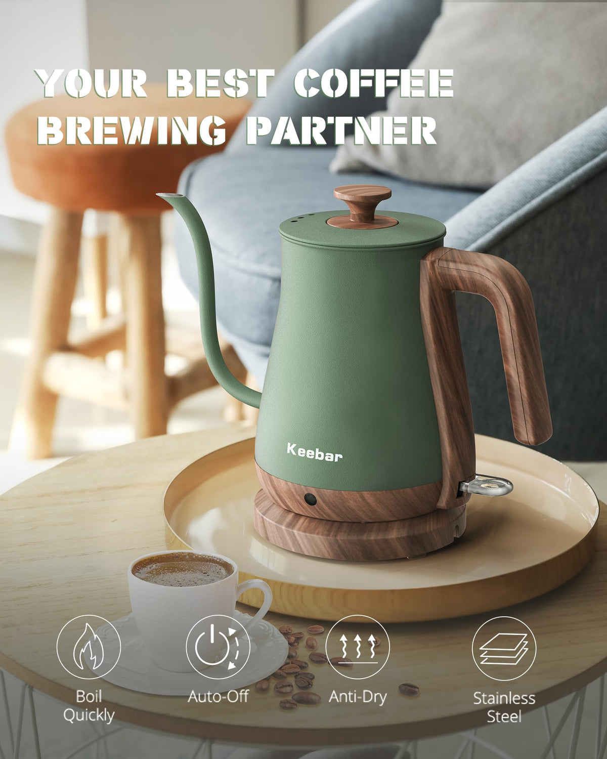 Keebar gooseneck kettle stainless steel body for durable brewing