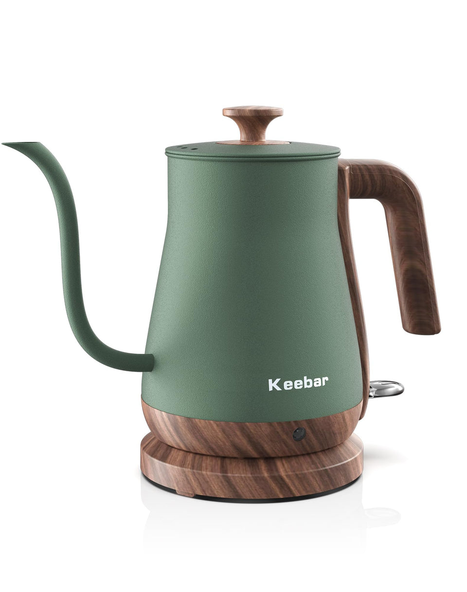 Keebar gooseneck kettle with wood grain handle for precise pour over coffee