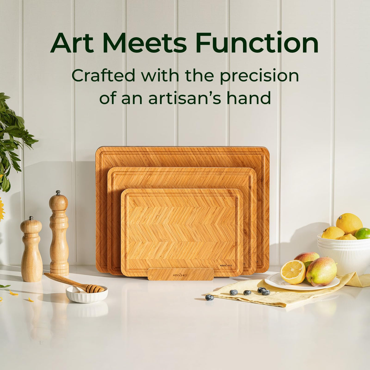 Keechee knife-friendly surface stays gentle on blades during chopping