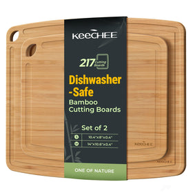 Keechee bamboo cutting board set, front view, ideal for everyday prep.