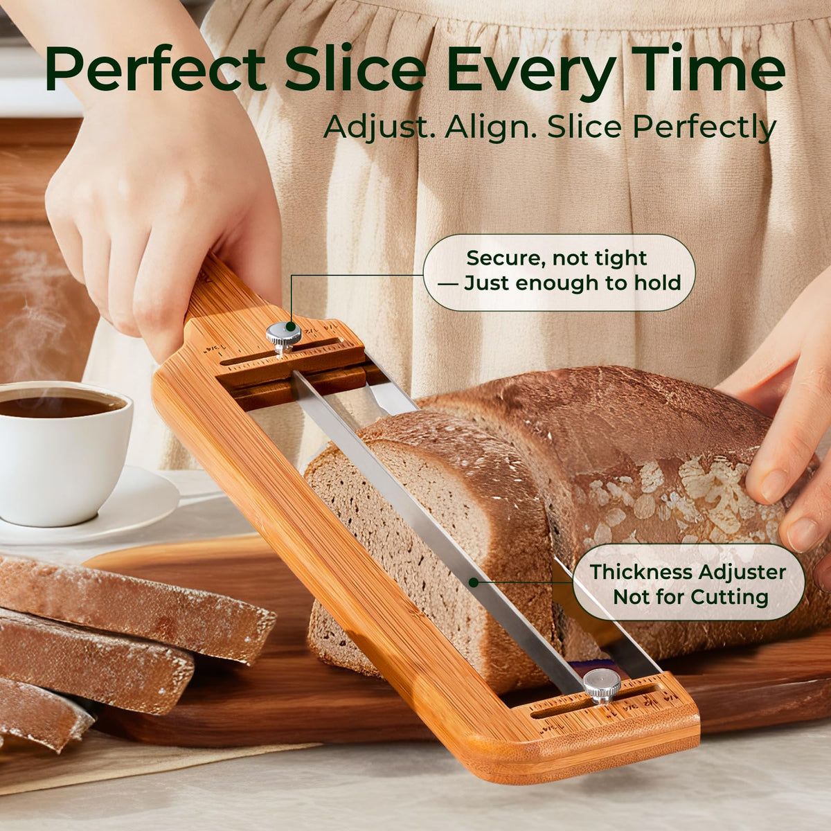 Keechee Bread Pilot thickness guide shows precise slice control