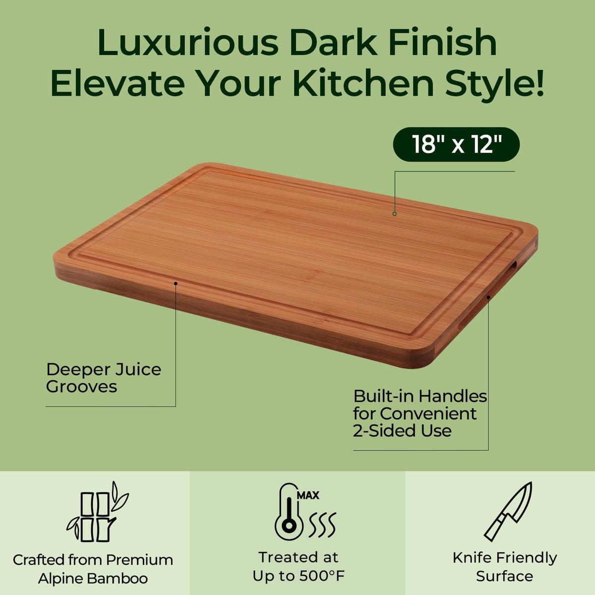 Close-up of carbonized bamboo grain on Keechee cutting board
