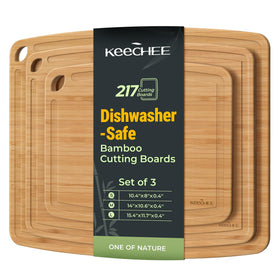 Keechee large dishwasher-safe bamboo cutting board ready for prep and cleanup
