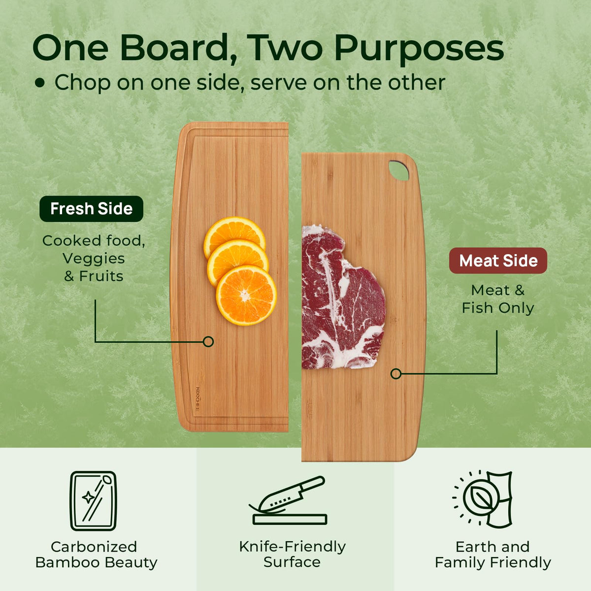 Keechee dual-sided bamboo board for prep and stylish serving