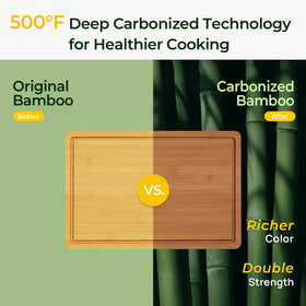 Keechee cutting board with built-in handles for easy transferring from counter to stove