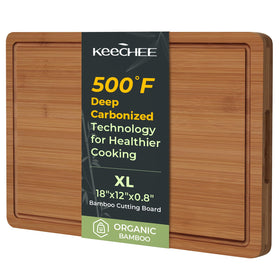 Keechee 18-inch bamboo cutting board with a deep juice groove for mess-free prep