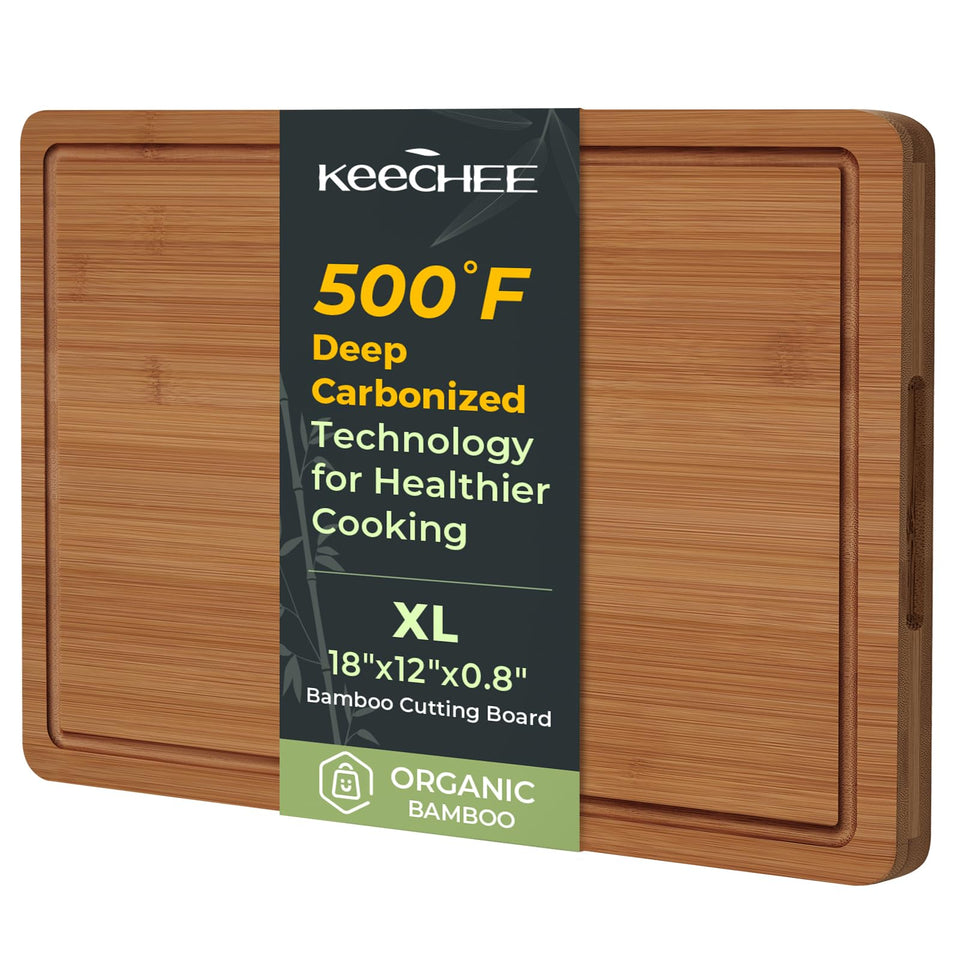 Keechee 18-inch bamboo cutting board with a deep juice groove for mess-free prep