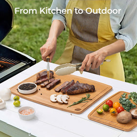 Keechee reversible cutting board doubles as a serving platter for snacks.