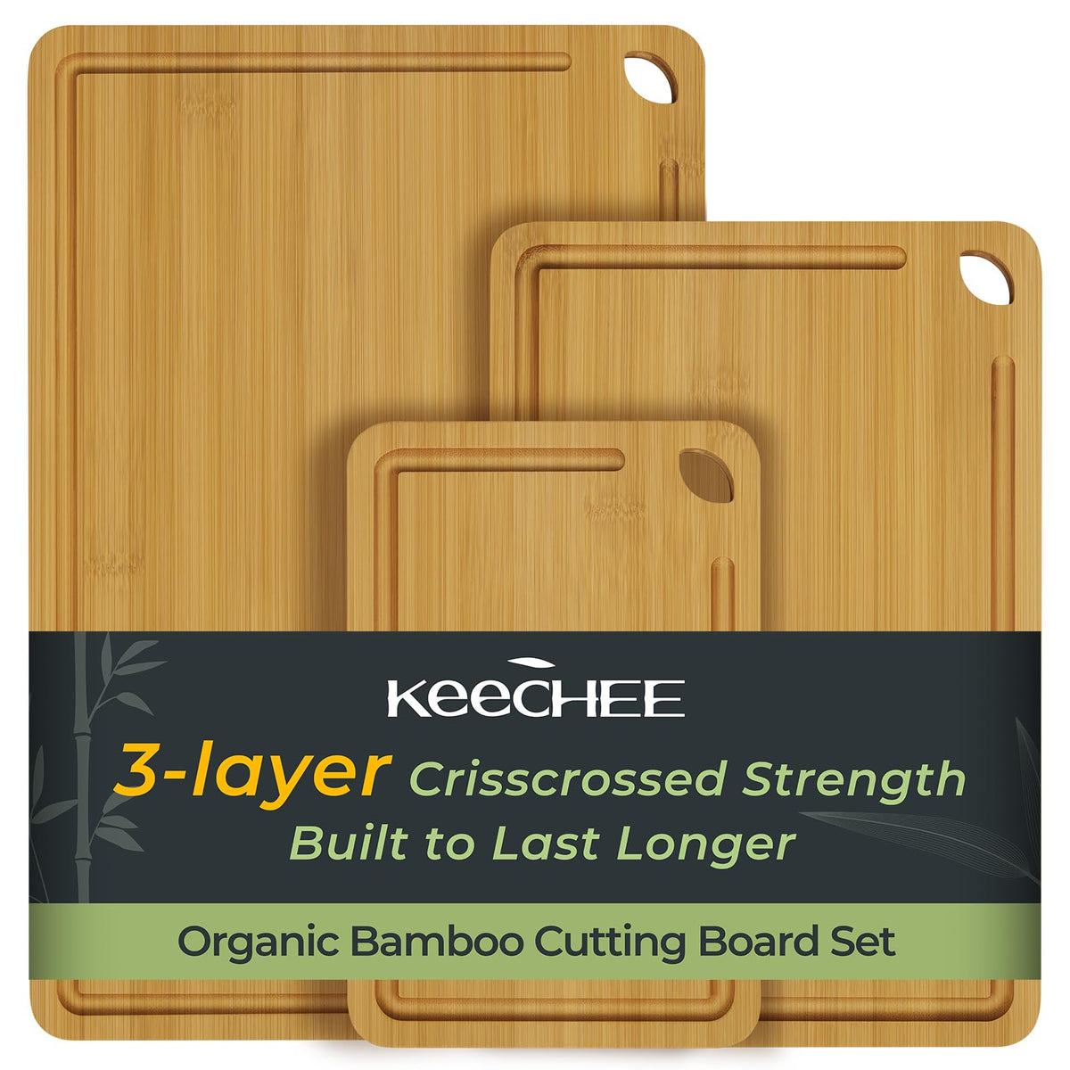 Keechee 3-piece bamboo cutting board set ready for versatile meal prep
