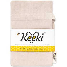 Keeki Bag close-up with beeswax lining for breathable plastic-free storage.