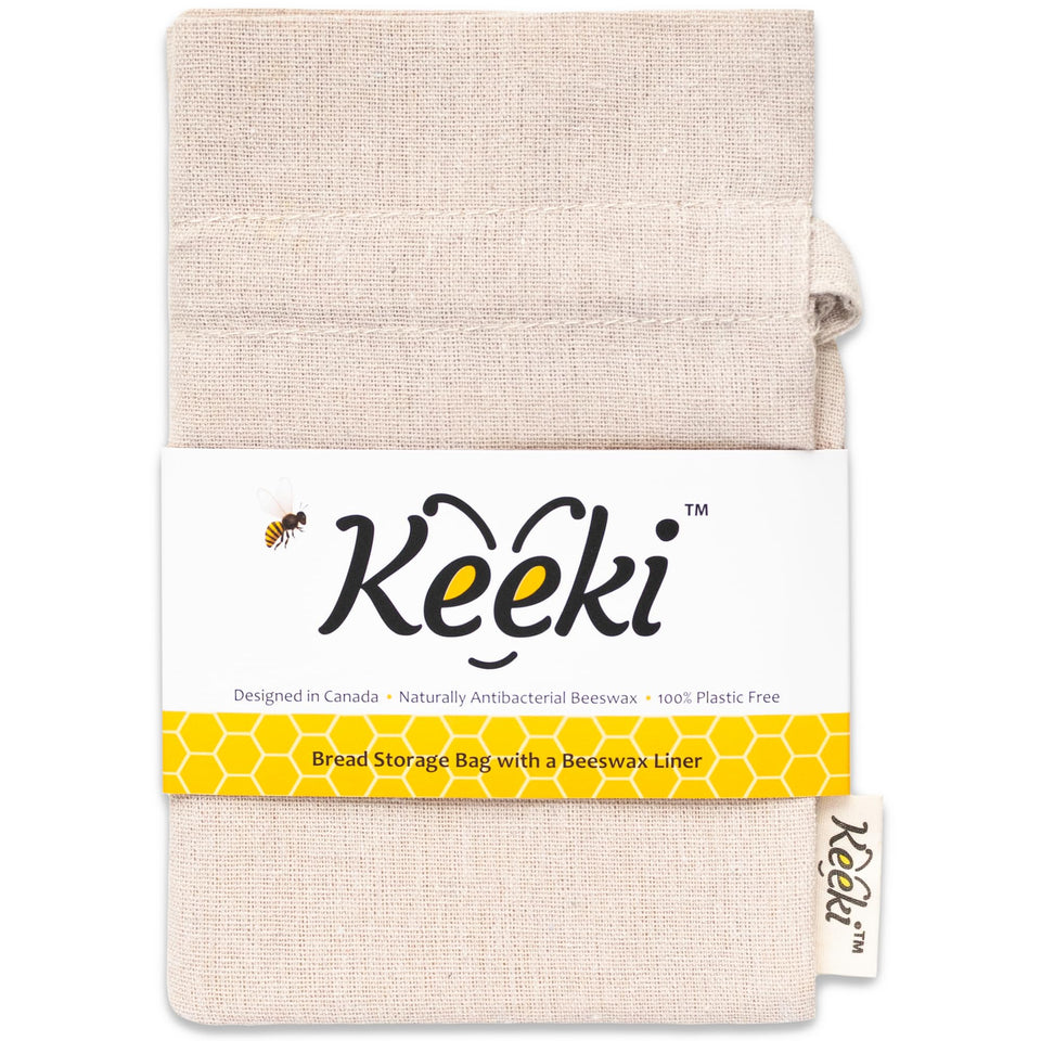 Keeki Bag close-up with beeswax lining for breathable plastic-free storage.