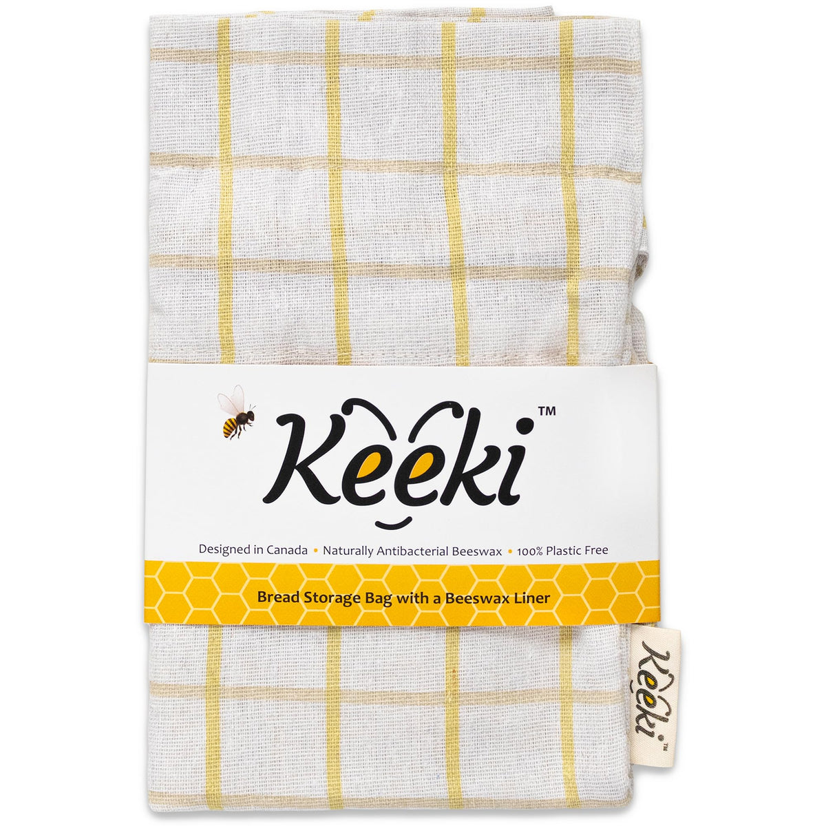 Keeki Bag wide opening and drawstring for easy bread storage.