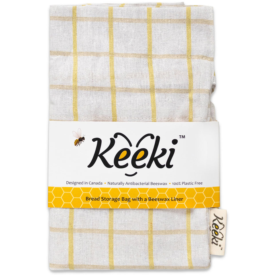 Keeki Bag wide opening and drawstring for easy bread storage.