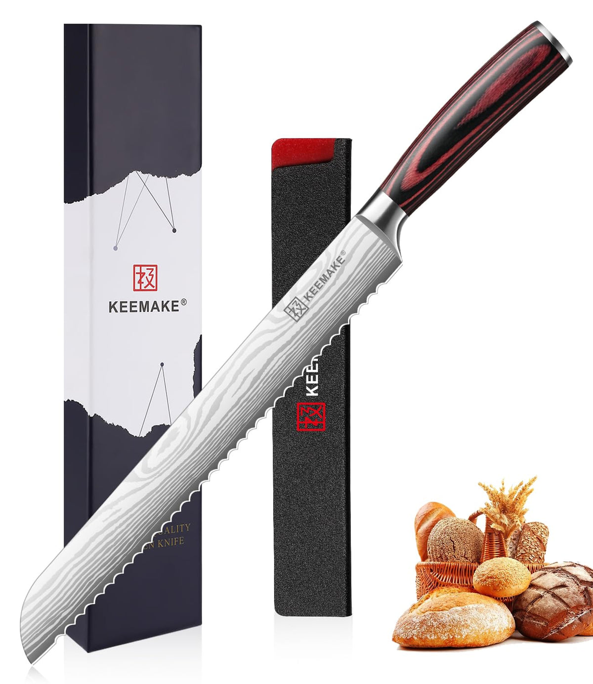 KEEMAKE 10-Inch Bread Knife ultra-sharp blade for clean bread slices.